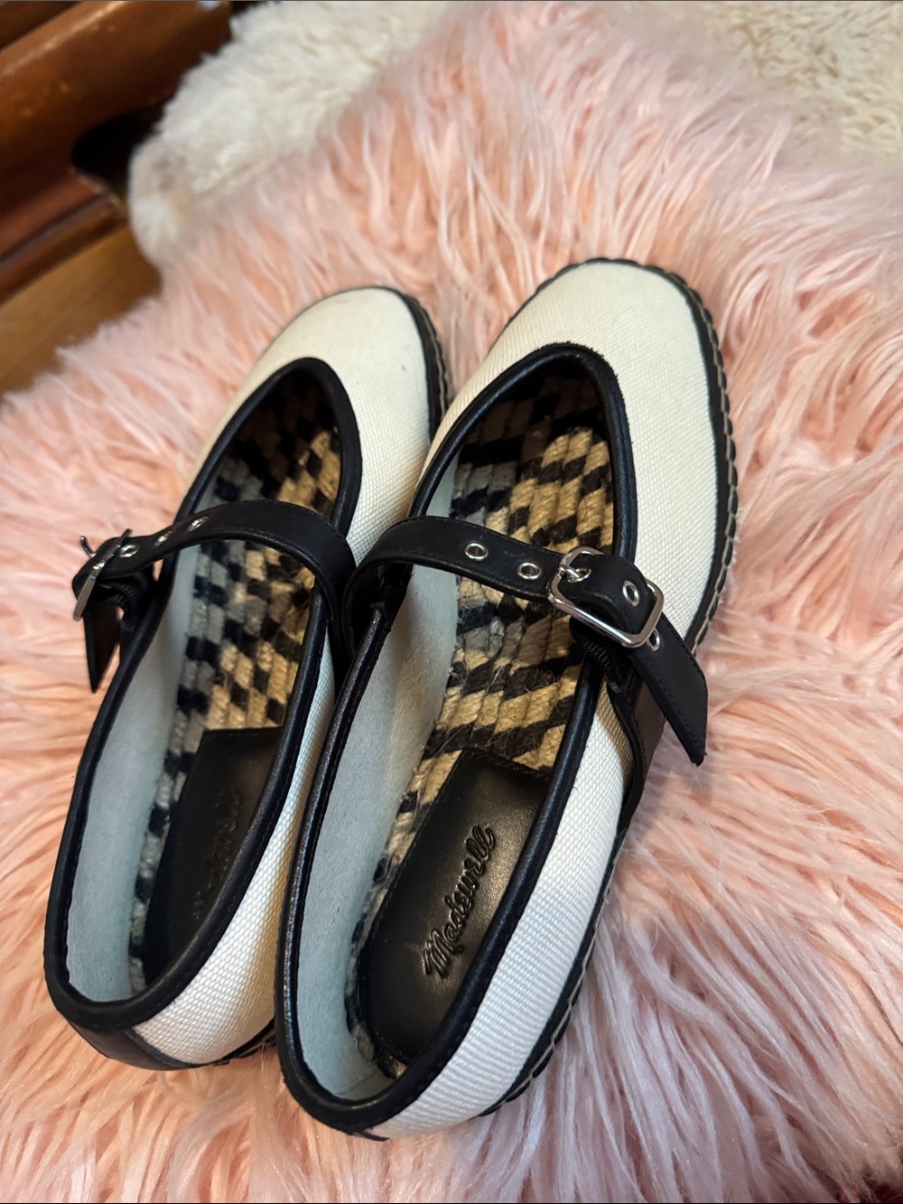 Madewell Black and White Mary Jane Flats with Buckle